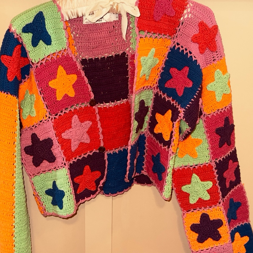 Wild Orange Tree England Crocheted Patchwork Cardigan Size S